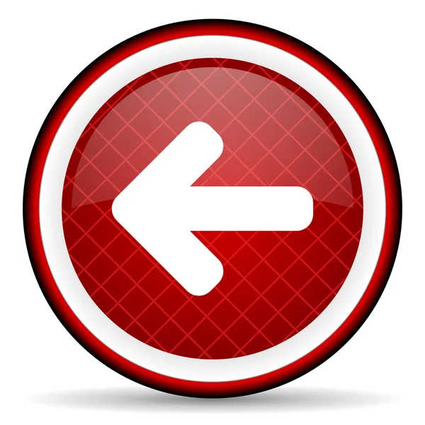 Freccia sinistra rossa icona lucida su sfondo bianco — Foto Stock