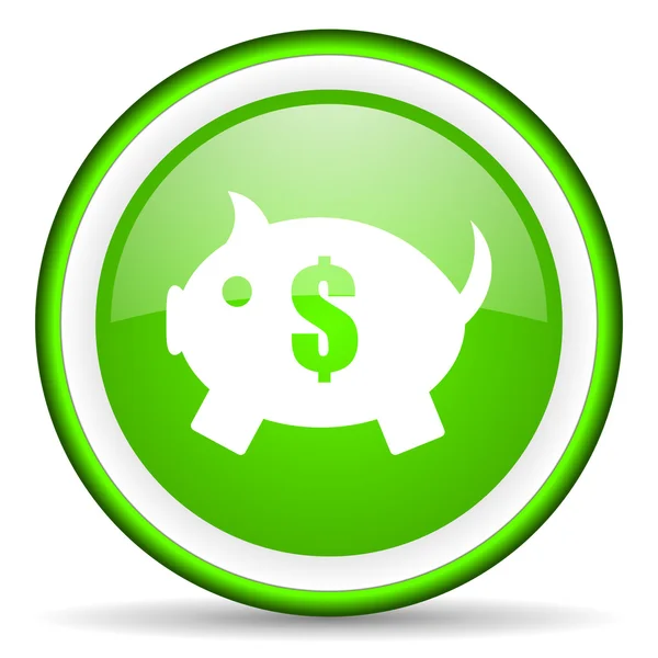 Piggy bank green glossy icon on white background — Stock Photo, Image