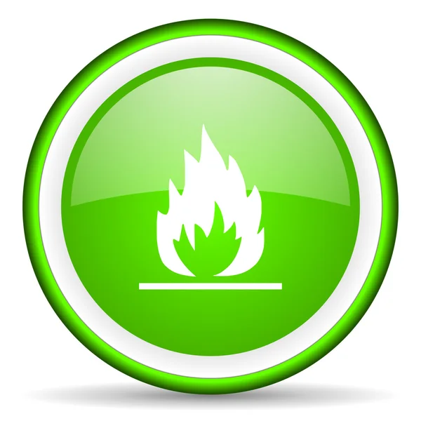Flames green glossy icon on white background — Stock Photo, Image