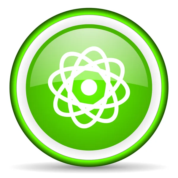 Atom green glossy icon on white background — Stock Photo, Image