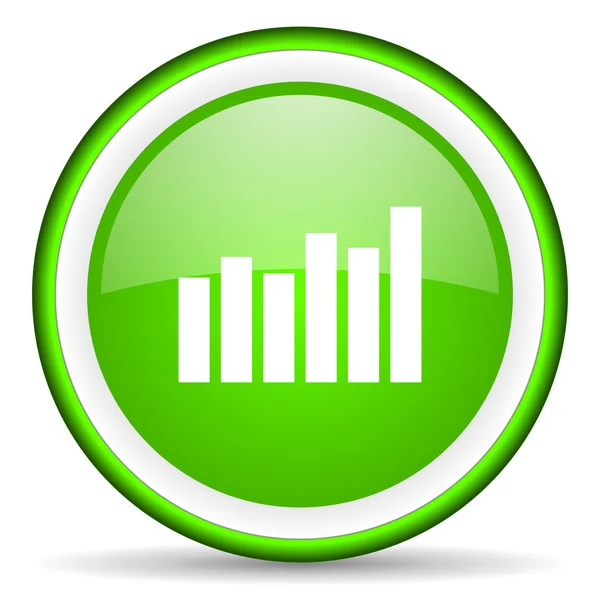 Gráfico de barras ícone brilhante verde no fundo branco — Fotografia de Stock