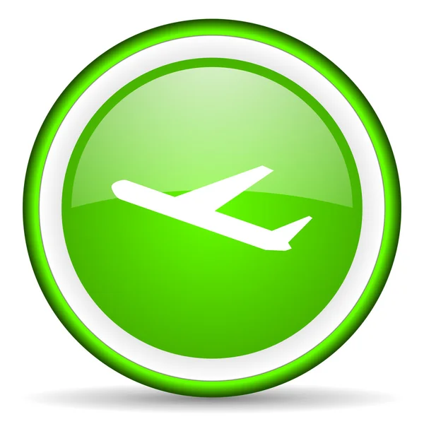 在白色背景上飞机绿色光泽图标 — 图库照片