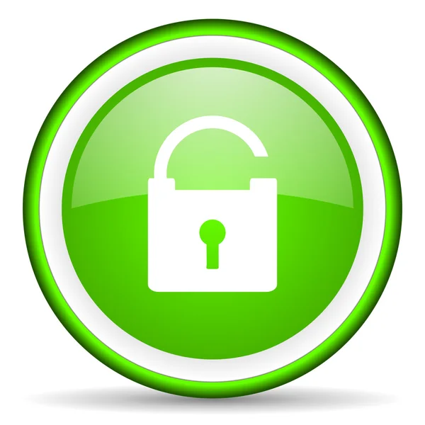 Padlock green glossy icon on white background — Stock Photo, Image