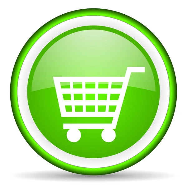 Shopping cart green glossy icon on white background — Stock Photo, Image