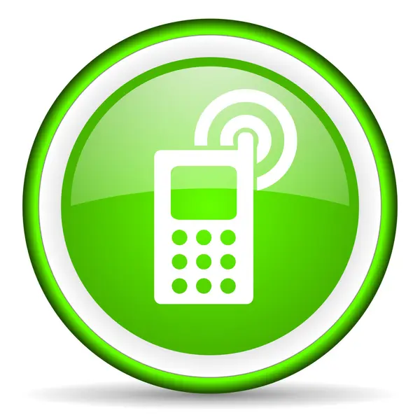 Cellphone green glossy icon on white background — Stock Photo, Image