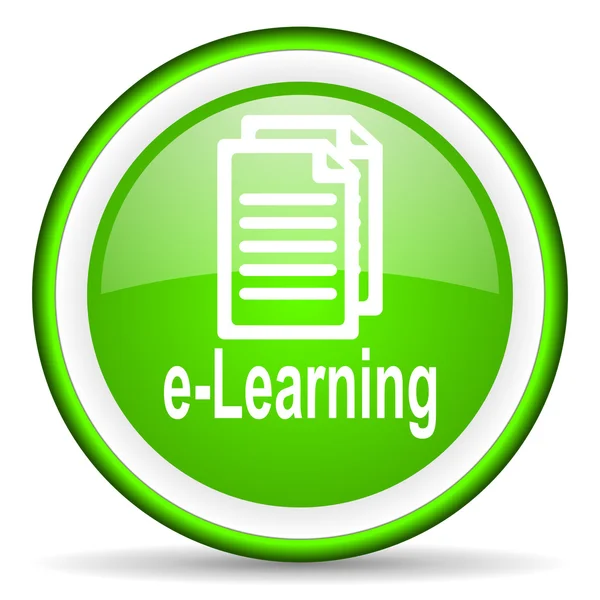 E-learning green glossy icon on white background — Stock Photo, Image