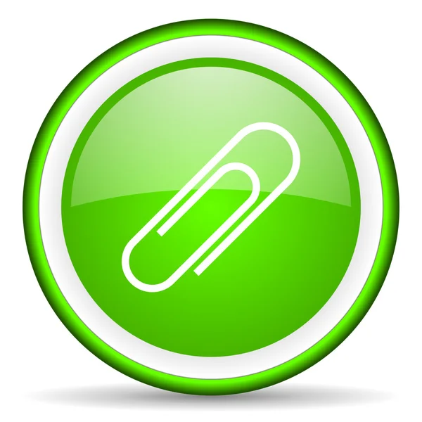 Büroklammer grünes Hochglanzsymbol auf weißem Hintergrund — Stockfoto