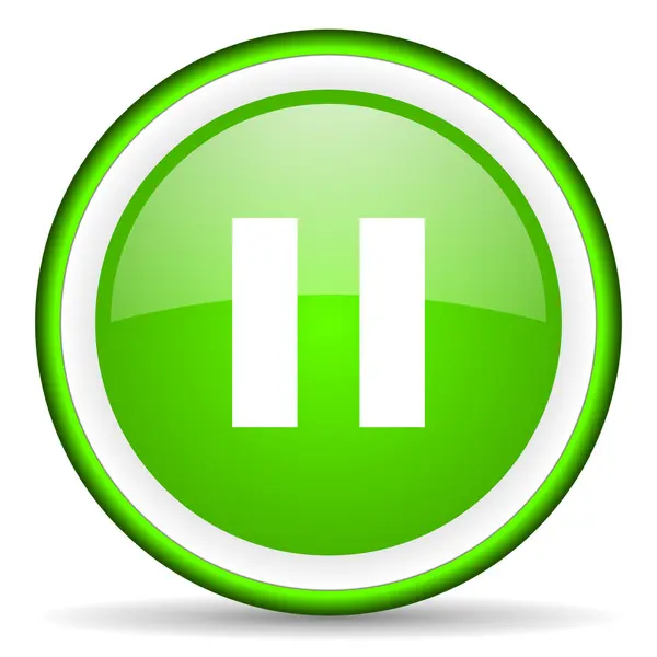 Pausa ícone brilhante verde no fundo branco — Fotografia de Stock