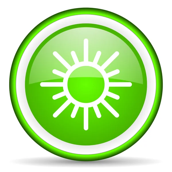 Sun green glossy icon on white background — Stock Photo, Image