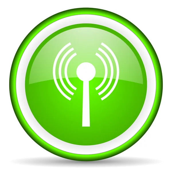 Icona lucida verde wifi su sfondo bianco — Foto Stock