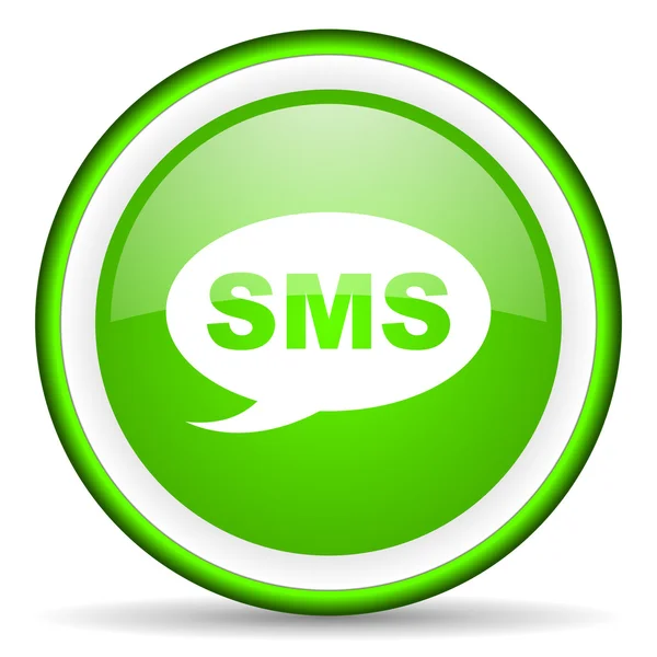 SMS zelené lesklé ikonu na bílém pozadí — Stock fotografie