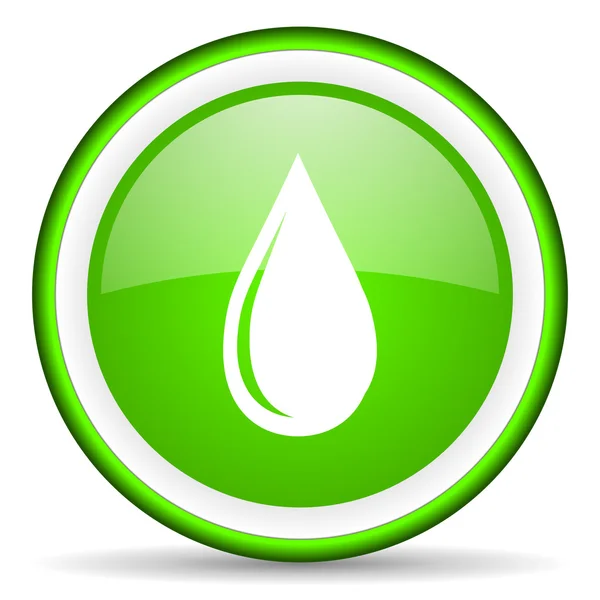 Зеленый глянцевый значок капли воды на белом фоне — стоковое фото
