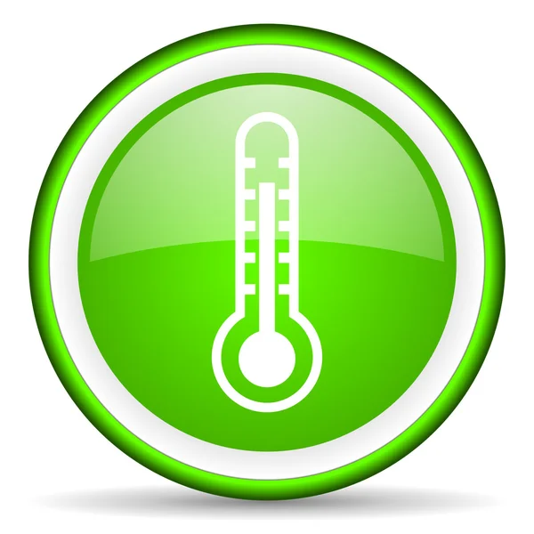 Зеленый глянцевый значок термометра на белом фоне — стоковое фото
