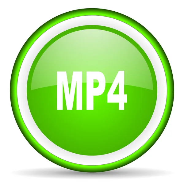 MP4 groene glanzende pictogram op witte achtergrond — Stockfoto