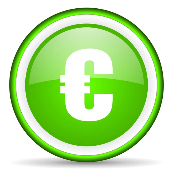 Euro ícone brilhante verde sobre fundo branco — Fotografia de Stock