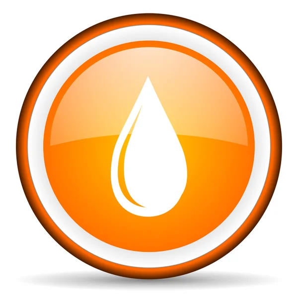 Water drop orange glossy circle icon on white background — Stock Photo, Image