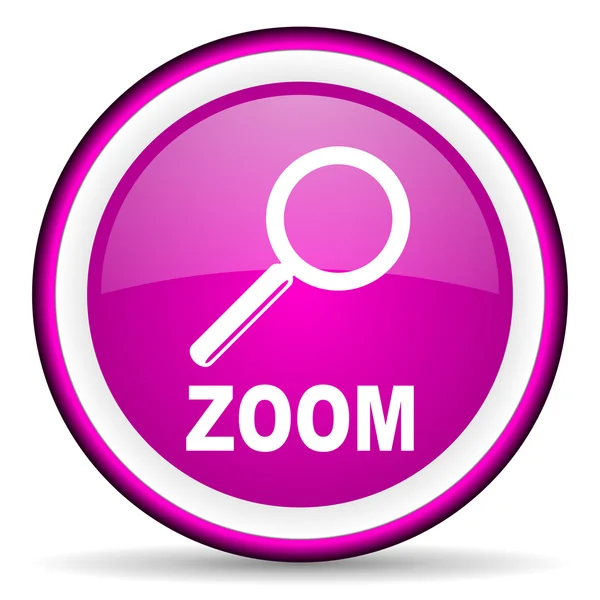 Zoom violett glänzendes Symbol auf weißem Hintergrund — Stockfoto