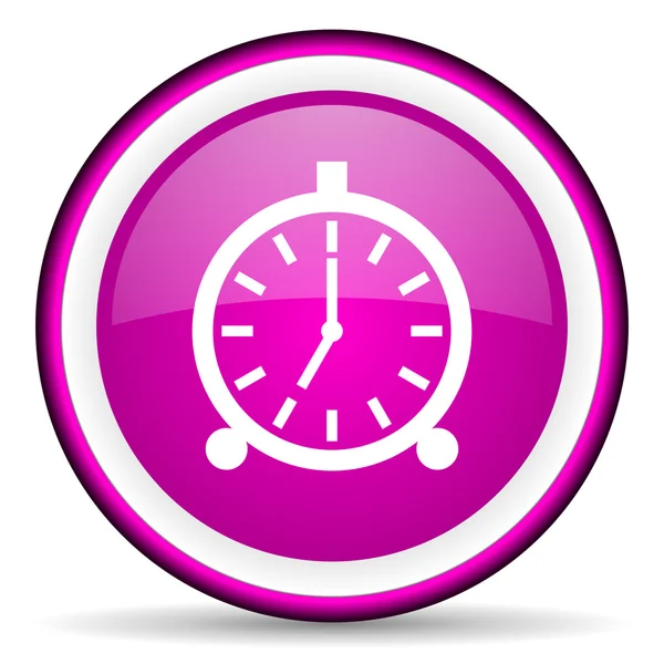 Despertador reloj violeta icono brillante sobre fondo blanco —  Fotos de Stock