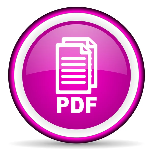 Pdf icono brillante violeta sobre fondo blanco —  Fotos de Stock