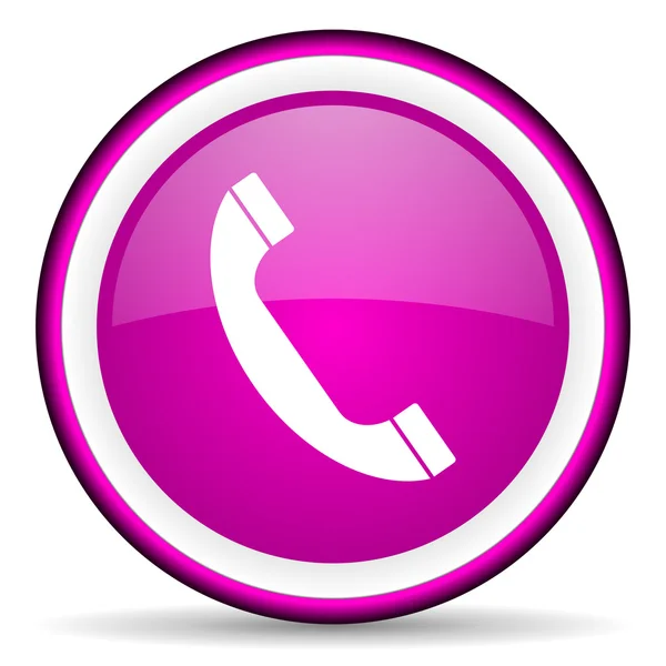 Telefoon violet glanzend symbool op witte achtergrond — Stockfoto
