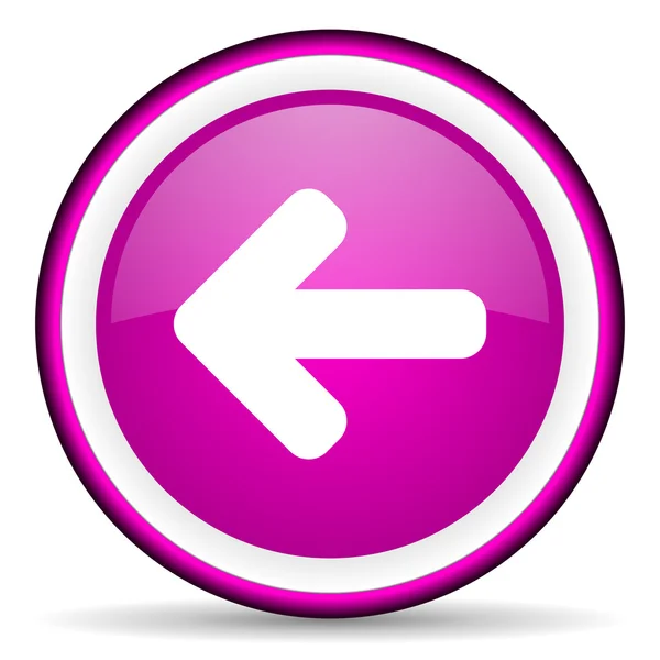 Flecha izquierda violeta icono brillante sobre fondo blanco —  Fotos de Stock