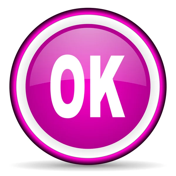 Ok фиолетовый глянцевый значок на белом фоне — стоковое фото