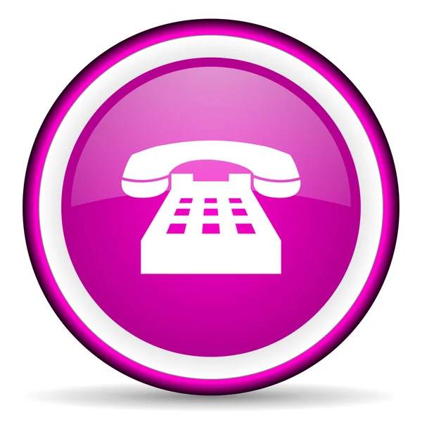 Фиолетовый глянцевый значок телефона на белом фоне — стоковое фото