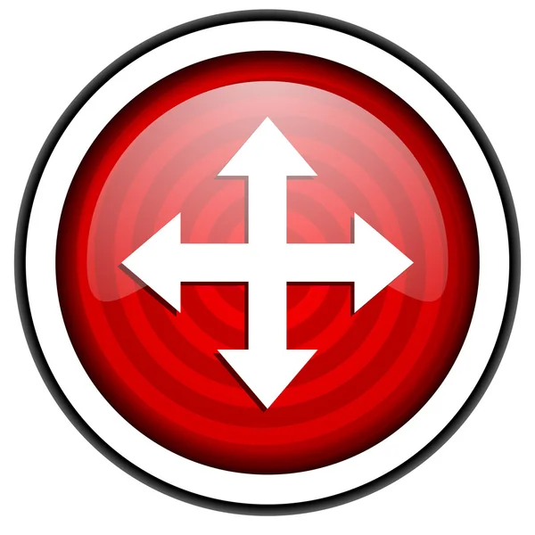 Mover flecha icono brillante rojo aislado sobre fondo blanco —  Fotos de Stock
