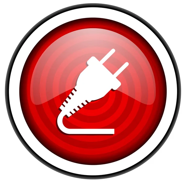 Plug red glossy icon isolated on white background — Stock Photo, Image