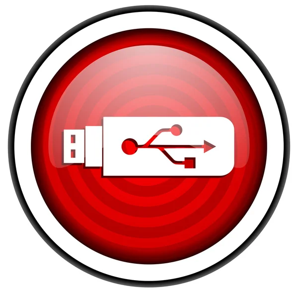 Usb ícone brilhante vermelho isolado no fundo branco — Fotografia de Stock