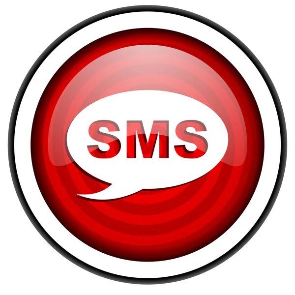 SMS rotes Hochglanz-Symbol isoliert auf weißem Hintergrund — Stockfoto