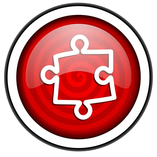 Puzzel rood glanzende pictogram geïsoleerd op witte achtergrond — Stockfoto