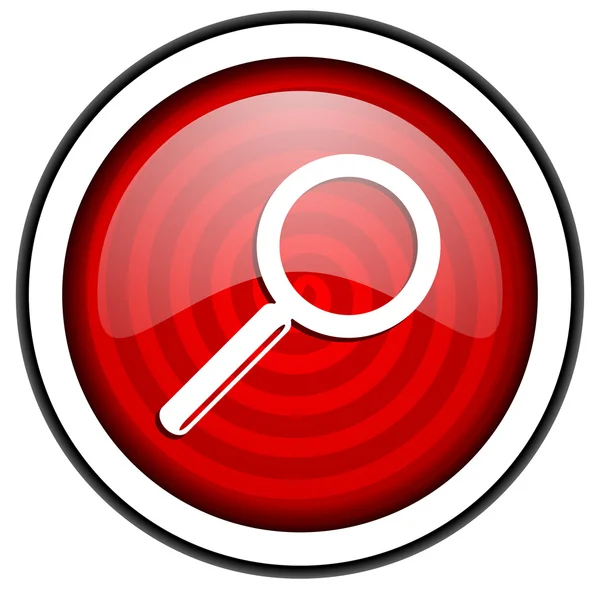 Zoek rode glanzende pictogram geïsoleerd op witte achtergrond — Stockfoto