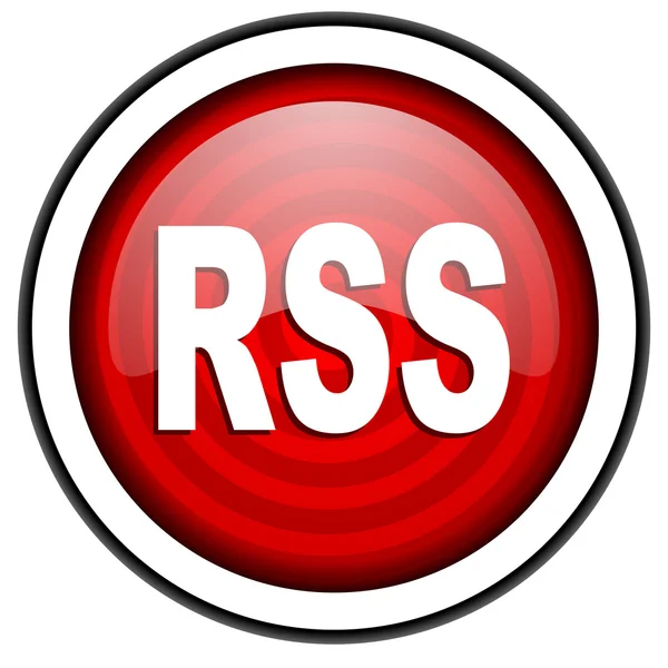 Rss ícone brilhante vermelho isolado no fundo branco — Fotografia de Stock