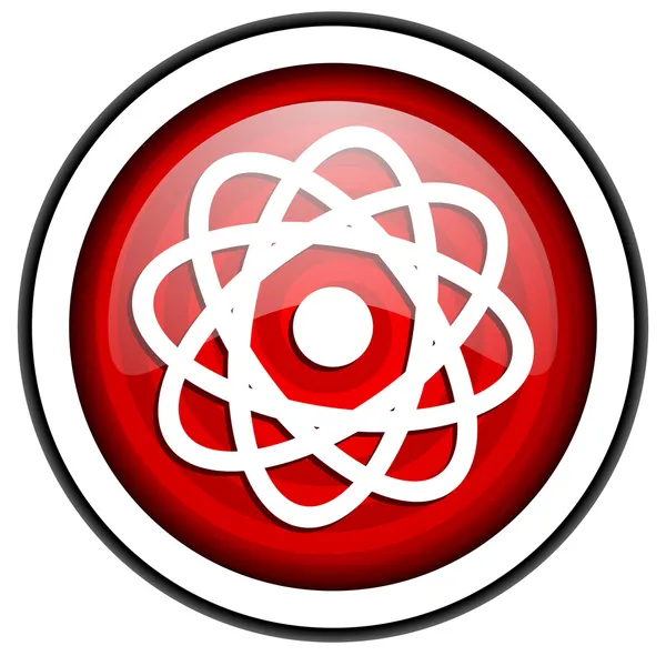 Átomo ícone brilhante vermelho isolado no fundo branco — Fotografia de Stock