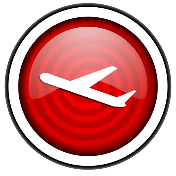 孤立在白色背景上的飞机红色光泽图标 — 图库照片