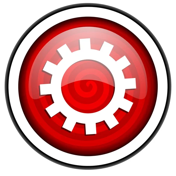 Gears'ı kırmızı parlak simgesi beyaz zemin üzerine izole — Stok fotoğraf