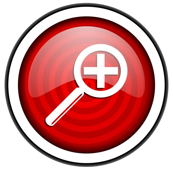 Magnificação ícone brilhante vermelho isolado no fundo branco — Fotografia de Stock