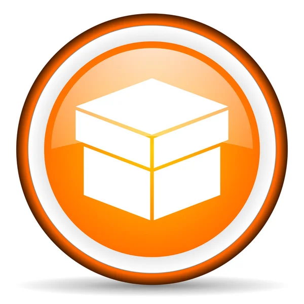 Box orange glossy icon on white background — Stock Photo, Image