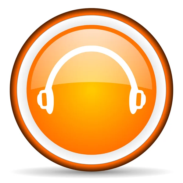 Fejhallgató narancsszínű fényes ikon fehér háttér — Stock Fotó