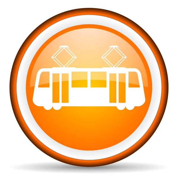 Трамвай оранжевый глянцевый значок на белом фоне — стоковое фото