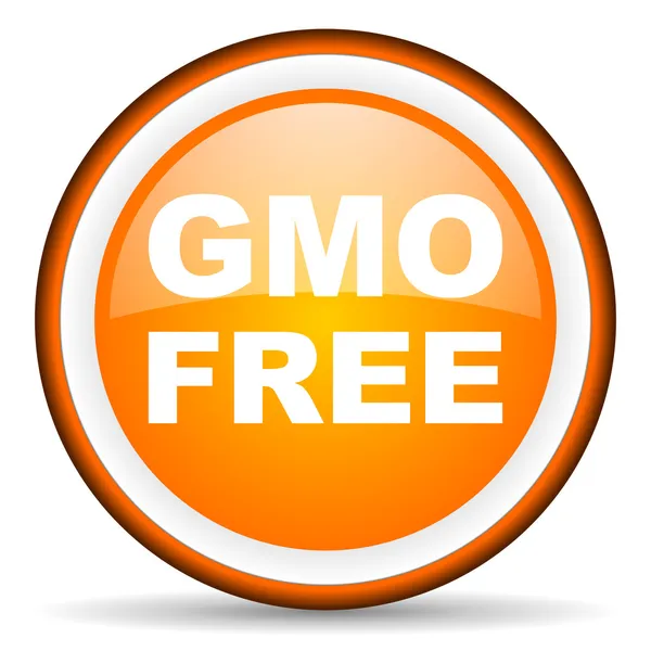GMO ücretsiz turuncu parlak simgesi beyaz zemin üzerine — Stok fotoğraf