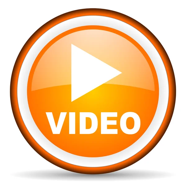 Video orange glossy icon on white background — Stock Photo, Image