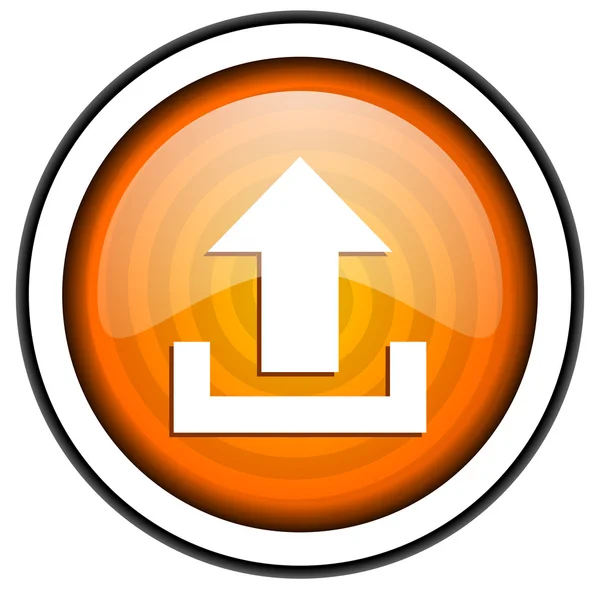 Beyaz arka plan üzerinde izole parlak simge turuncu upload — Stok fotoğraf