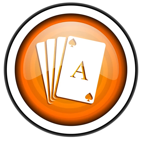 Hrací karty oranžové lesklé ikonu izolovaných na bílém pozadí — Stock fotografie