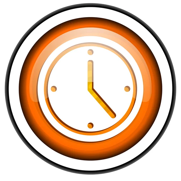 Часы оранжевый глянцевый значок на белом фоне — стоковое фото