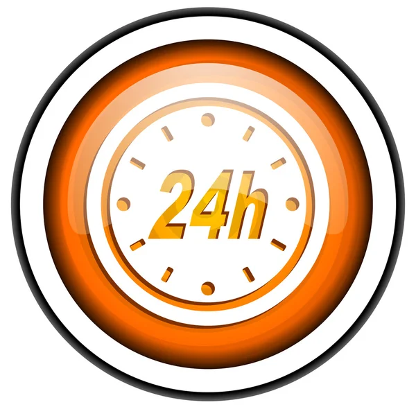 Beyaz arka plan üzerinde izole 24 h turuncu parlak simgesi — Stok fotoğraf