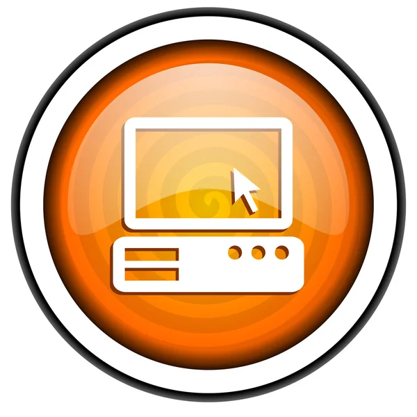 Pc orange glossy icon isolated on white background — Stock Photo, Image