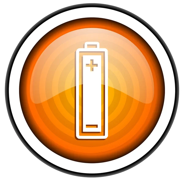 Pomarańczowy baterii błyszczący ikona na białym tle — Zdjęcie stockowe