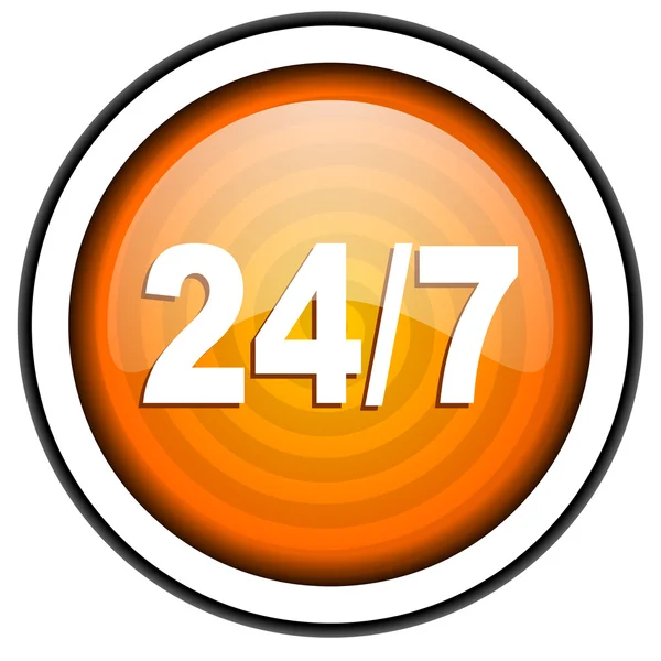 24 7 oranžové lesklé ikonu izolovaných na bílém pozadí — Stock fotografie